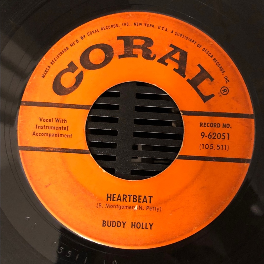 Buddy Holly Heartbeat/ Well….All Right Vinyl 45 Record